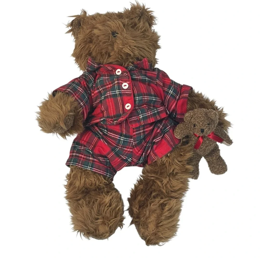 Belkie Bear 2000 Plush Teddy‎ Bear with Plaid Pajamas & Mini Bear Friend Vintage